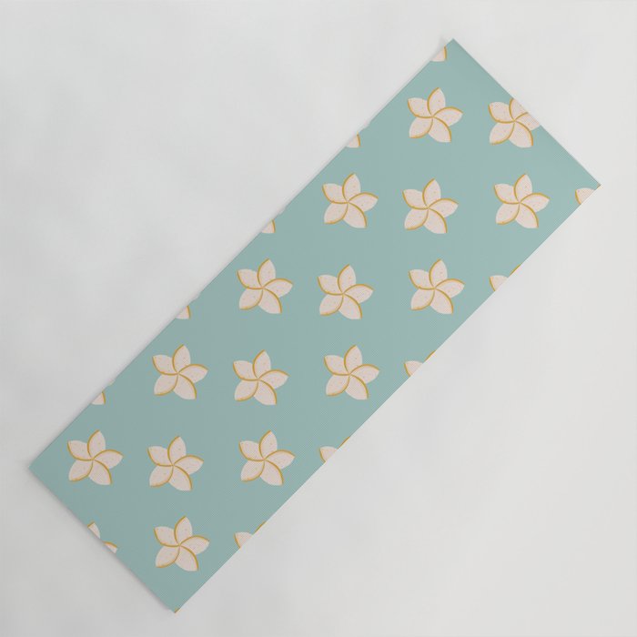 White and turquoise plumeria flowers pattern Yoga Mat Gallery Image 1