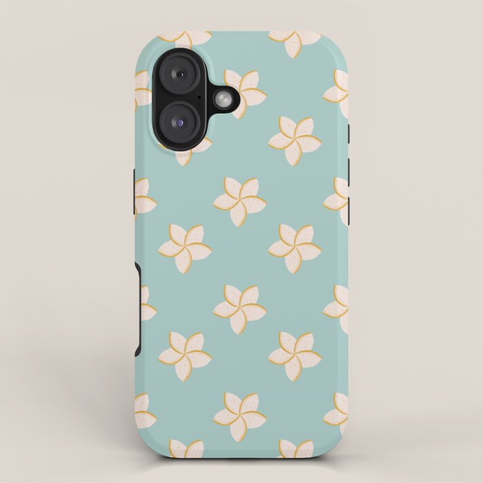 White and turquoise plumeria flowers pattern iPhone Case Gallery Image 1