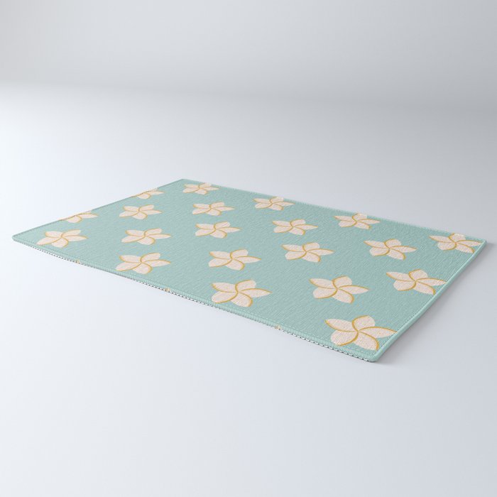 White and turquoise plumeria flowers pattern Rug Gallery Image 3