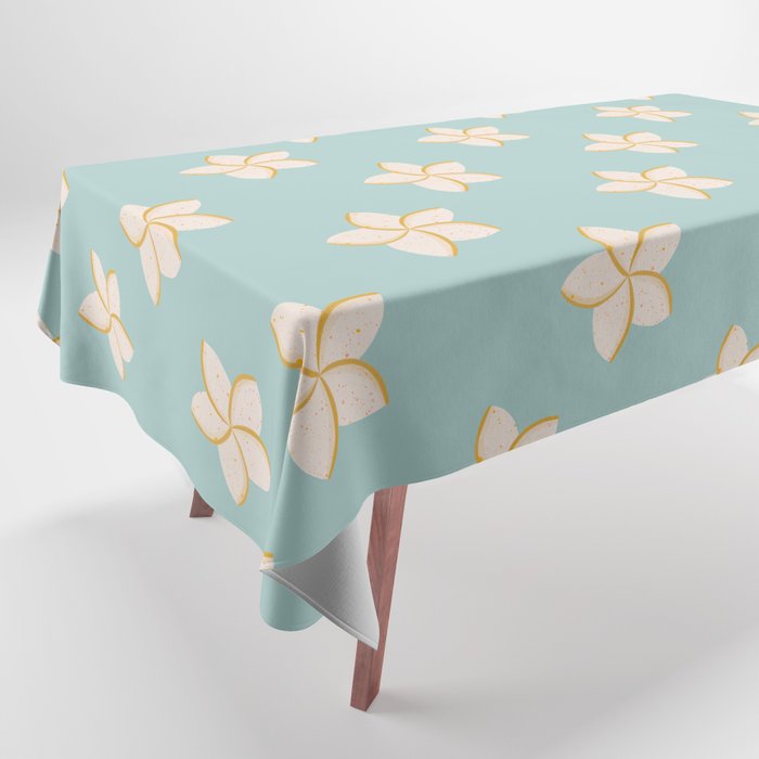 White and turquoise plumeria flowers pattern Tablecloth Gallery Image 1