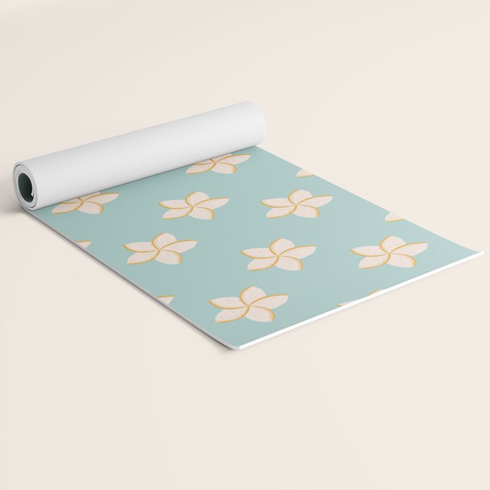 White and turquoise plumeria flowers pattern Yoga Mat Gallery Image 2