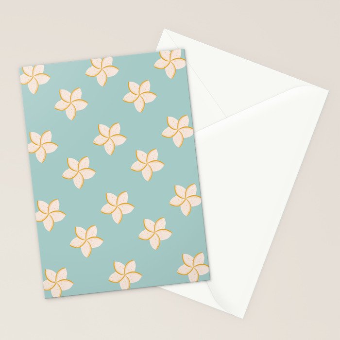 White and turquoise plumeria flowers pattern Stationery Card Gallery Image 2
