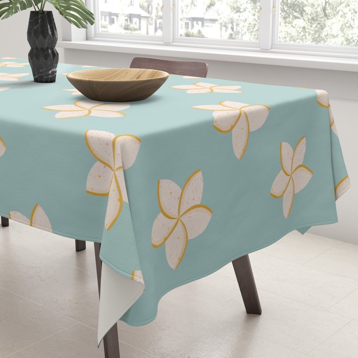 White and turquoise plumeria flowers pattern Tablecloth Gallery Image 3