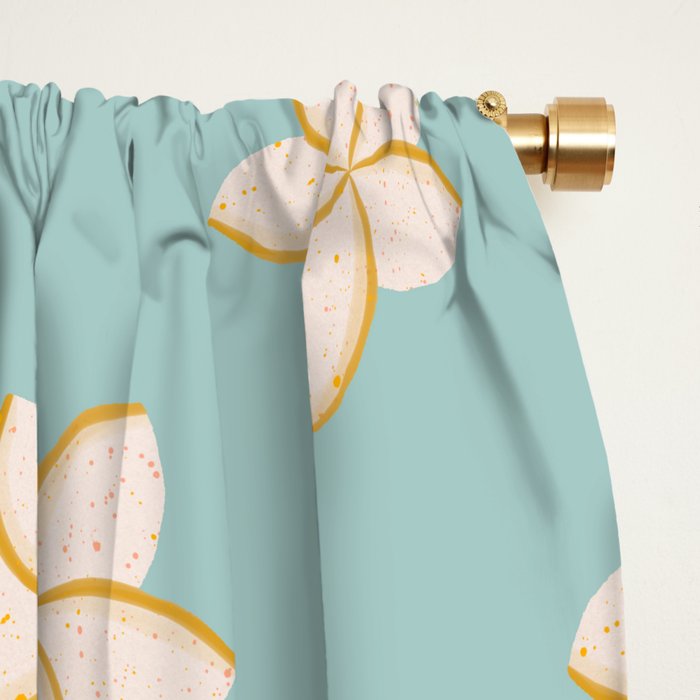 White and turquoise plumeria flowers pattern Window Curtain Gallery Image 2