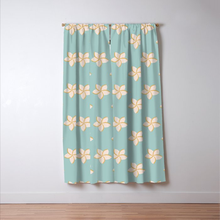 White and turquoise plumeria flowers pattern Window Curtain Gallery Image 3