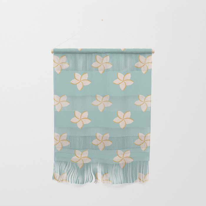White and turquoise plumeria flowers pattern Wall Hanging Gallery Image 1