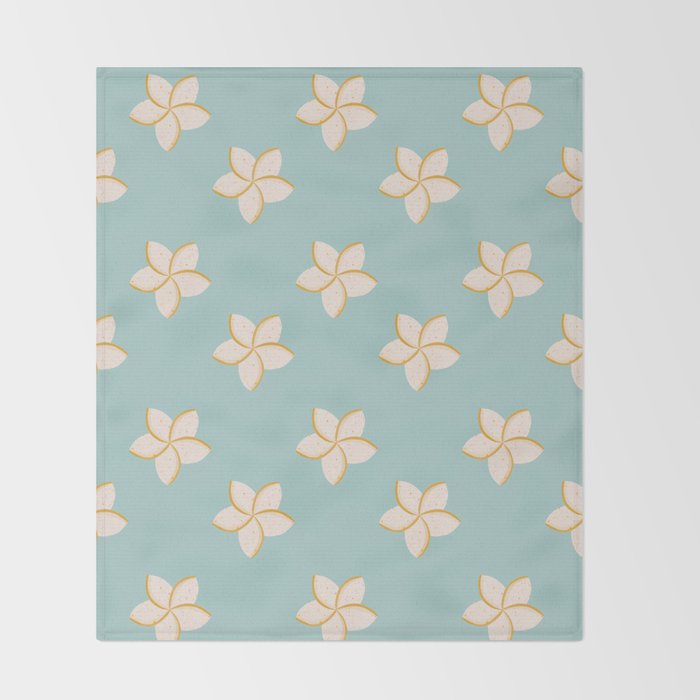 White and turquoise plumeria flowers pattern Throw Blanket Gallery Image 2