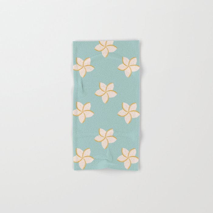 White and turquoise plumeria flowers pattern Bath Towel Gallery Image 1