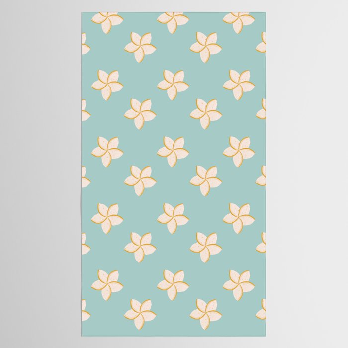 White and turquoise plumeria flowers pattern Tablecloth Gallery Image 2