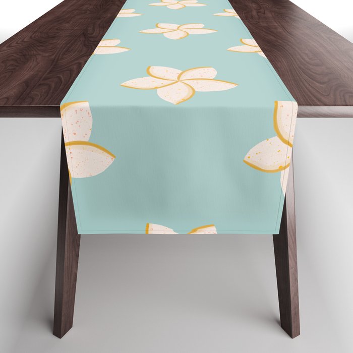 White and turquoise plumeria flowers pattern Table Runner Gallery Image 1
