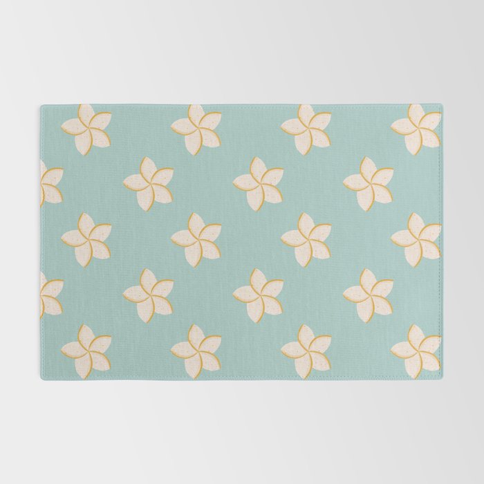 White and turquoise plumeria flowers pattern Rug Gallery Image 2