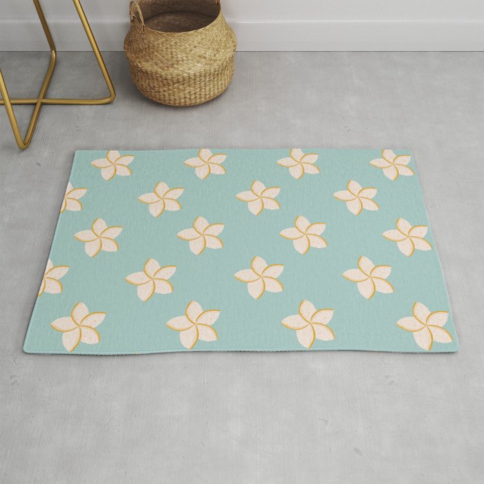 White and turquoise plumeria flowers pattern Rug Gallery Image 1