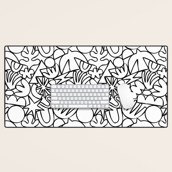 Black and white organic nature shape drawing pattern Desk Mat Gallery Image 1