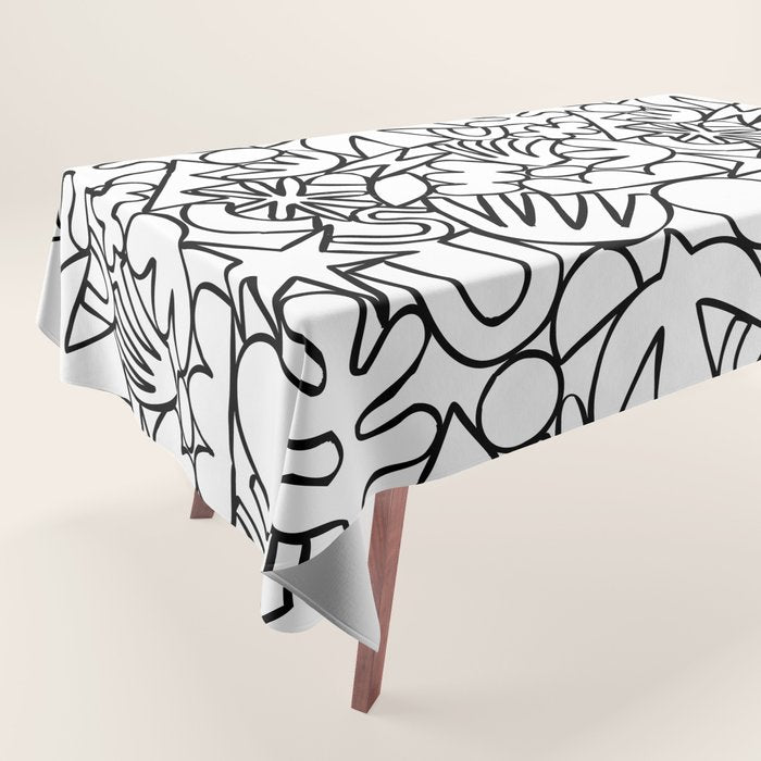 Black and white organic nature shape drawing pattern Tablecloth Gallery Image 1
