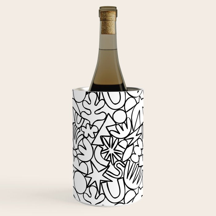 Black and white organic nature shape drawing pattern Wine Chiller Gallery Image 2
