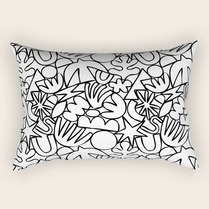 Black and white organic nature shape drawing pattern Rectangular Pillow Gallery Image 2
