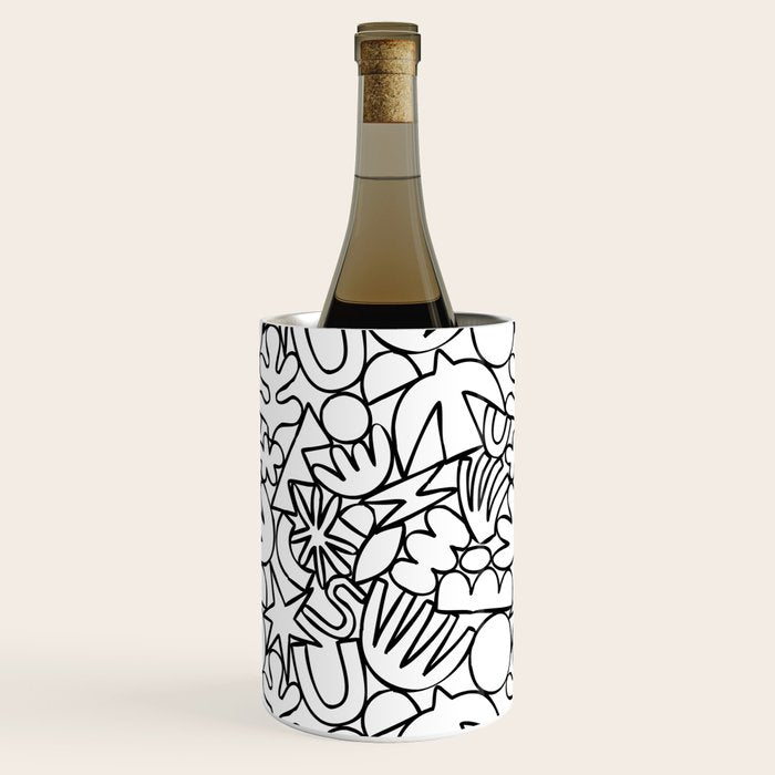Black and white organic nature shape drawing pattern Wine Chiller Gallery Image 3