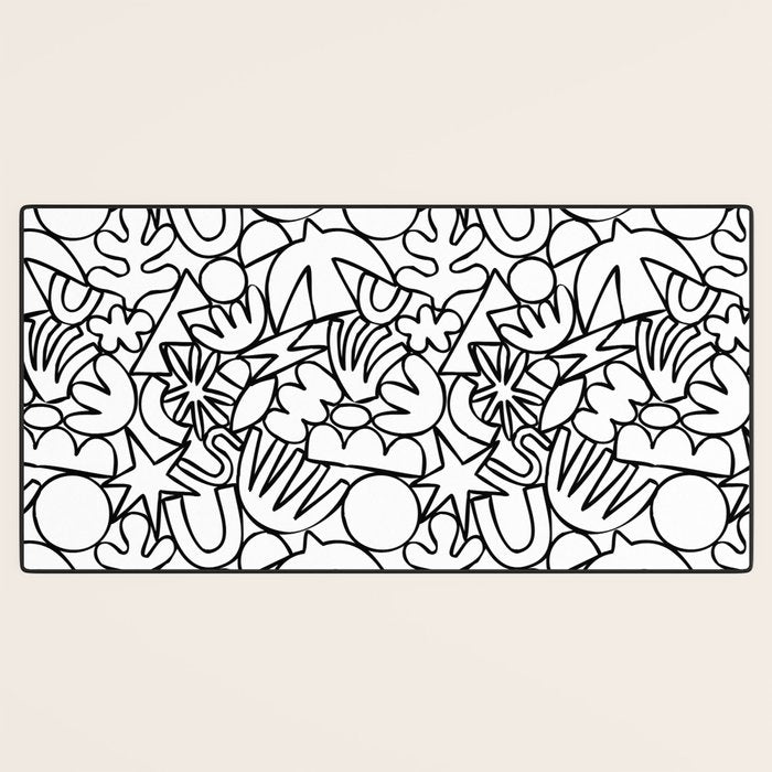 Black and white organic nature shape drawing pattern Desk Mat Gallery Image 3