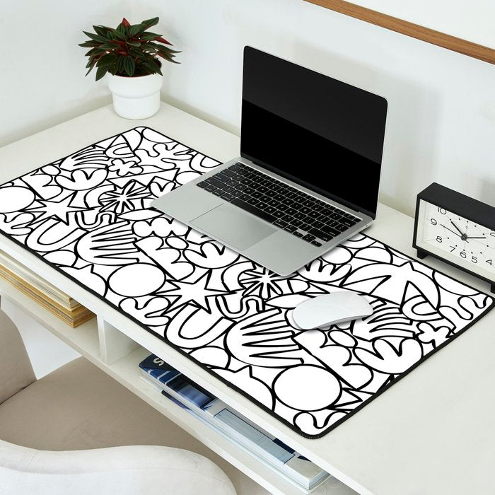 Black and white organic nature shape drawing pattern Desk Mat Gallery Image 2