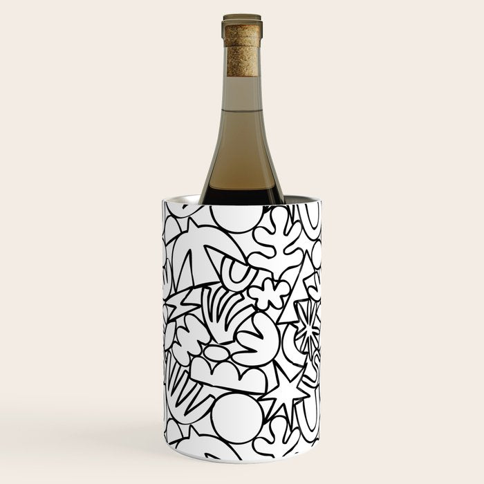 Black and white organic nature shape drawing pattern Wine Chiller Gallery Image 1