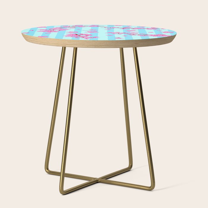 Blue Retro Stripes Sakura Floral Side Table Gallery Image 1