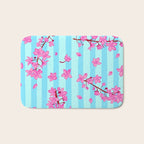 Blue Retro Stripes Sakura Floral Bath Mat Gallery Image 1