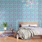 Blue Retro Stripes Sakura Floral Wallpaper Gallery Image 3