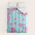 Blue Retro Stripes Sakura Floral Comforter Gallery Image 6