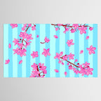 Blue Retro Stripes Sakura Floral Tablecloth Gallery Image 2