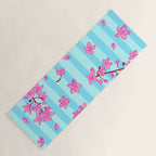 Blue Retro Stripes Sakura Floral Yoga Mat Gallery Image 1