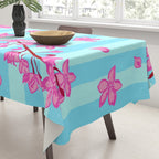 Blue Retro Stripes Sakura Floral Tablecloth Gallery Image 3