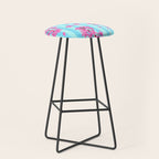 Blue Retro Stripes Sakura Floral Stool Gallery Image 1