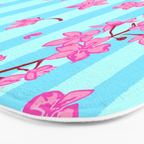 Blue Retro Stripes Sakura Floral Bath Mat Gallery Image 3