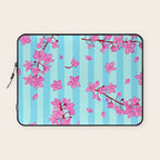 Blue Retro Stripes Sakura Floral Laptop Sleeve Gallery Image 1