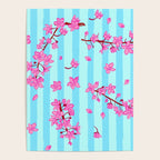 Blue Retro Stripes Sakura Floral Poster Gallery Image 4