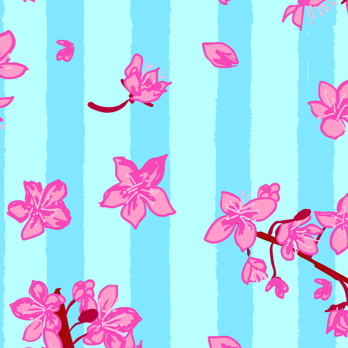 Blue Retro Stripes Sakura Floral Coffee Mug Gallery Image 2