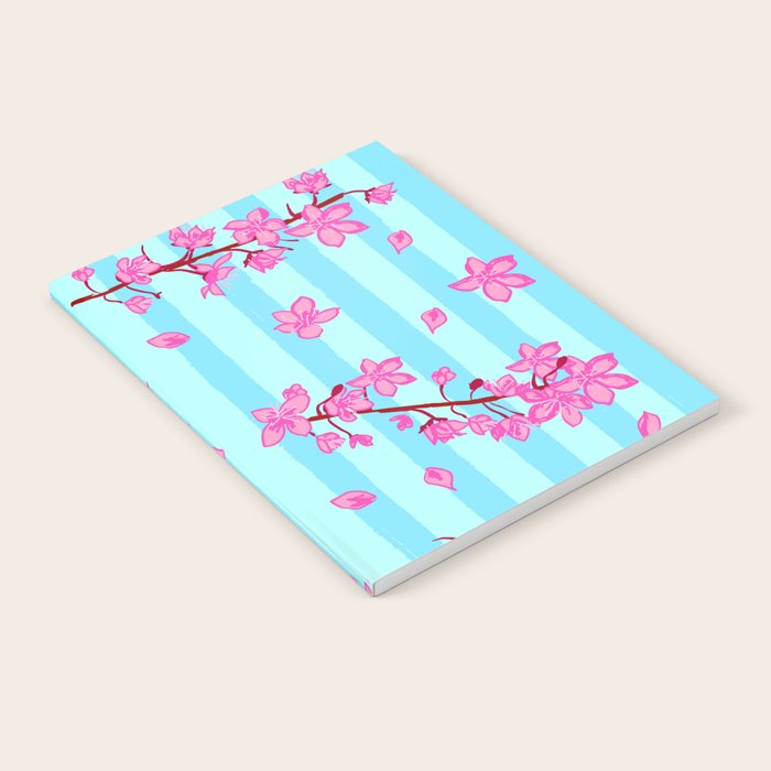 Blue Retro Stripes Sakura Floral Notebook Gallery Image 2