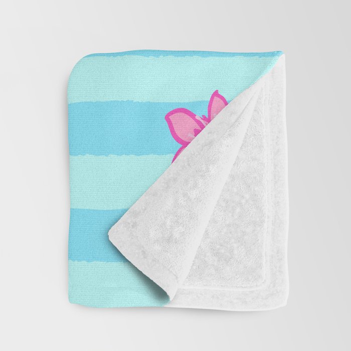 Blue Retro Stripes Sakura Floral Throw Blanket Gallery Image 3