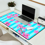 Blue Retro Stripes Sakura Floral Desk Mat Gallery Image 2