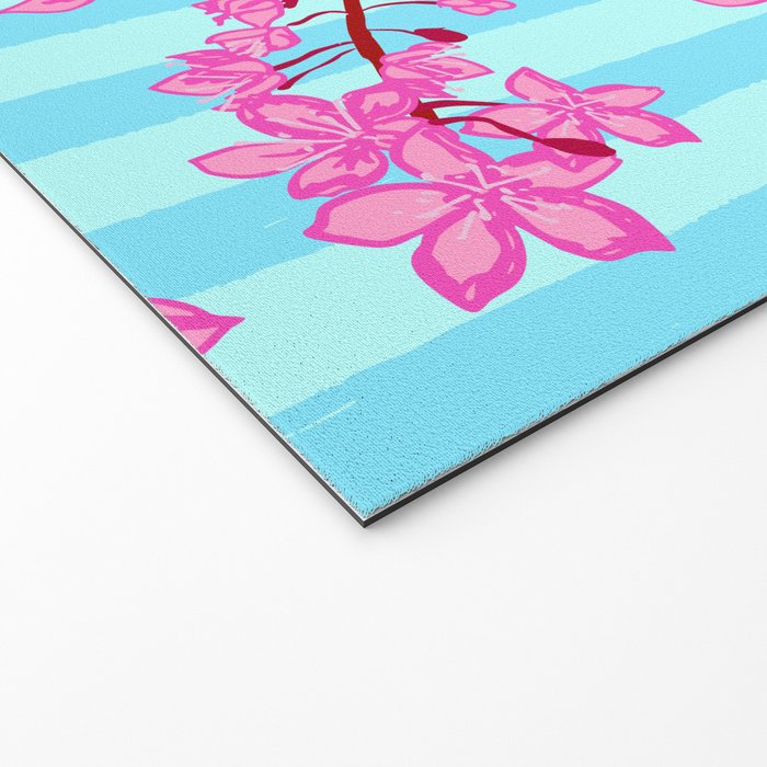 Blue Retro Stripes Sakura Floral Welcome Mat Gallery Image 2