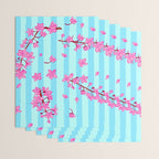 Blue Retro Stripes Sakura Floral Wrapping Paper Gallery Image 3