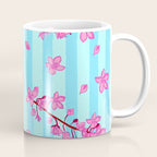 Blue Retro Stripes Sakura Floral Coffee Mug Gallery Image 1