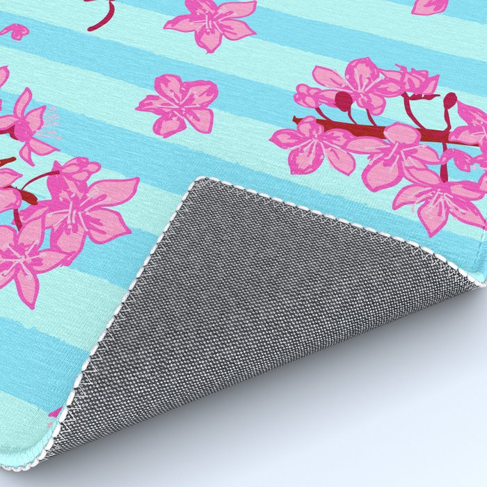 Blue Retro Stripes Sakura Floral Rug Gallery Image 4