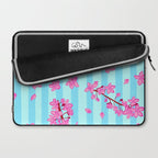 Blue Retro Stripes Sakura Floral Laptop Sleeve Gallery Image 2