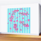 Blue Retro Stripes Sakura Floral Wall Mural Gallery Image 2