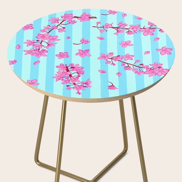 Blue Retro Stripes Sakura Floral Side Table Gallery Image 2