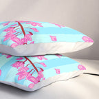 Blue Retro Stripes Sakura Floral Pillow Sham Gallery Image 3
