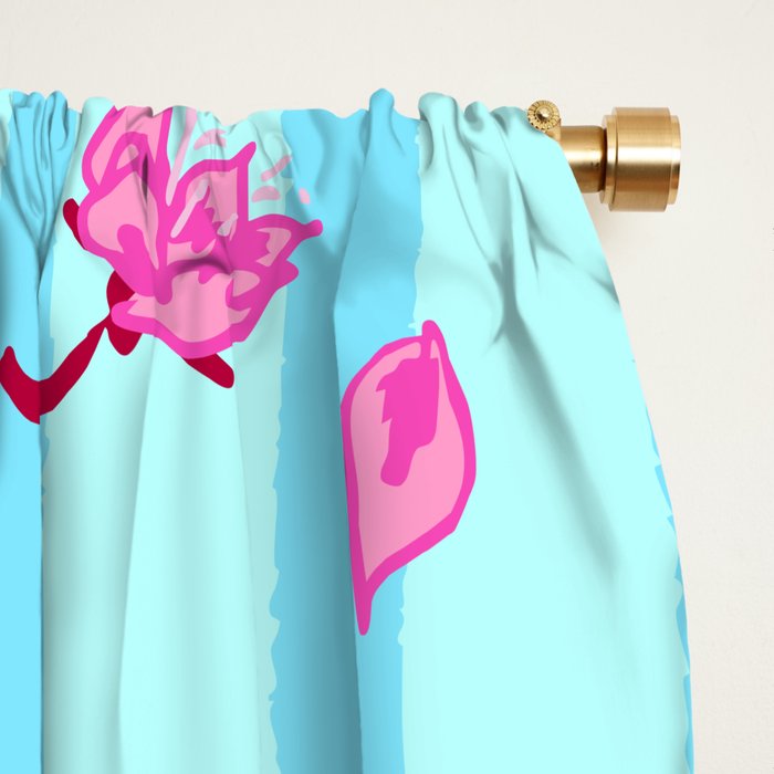 Blue Retro Stripes Sakura Floral Window Curtain Gallery Image 2