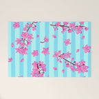 Blue Retro Stripes Sakura Floral Welcome Mat Gallery Image 1