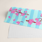 Blue Retro Stripes Sakura Floral Wrapping Paper Gallery Image 2
